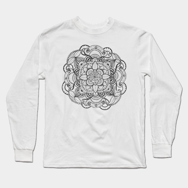 Black lineart mandala love doodle Long Sleeve T-Shirt by Bloomartgallery